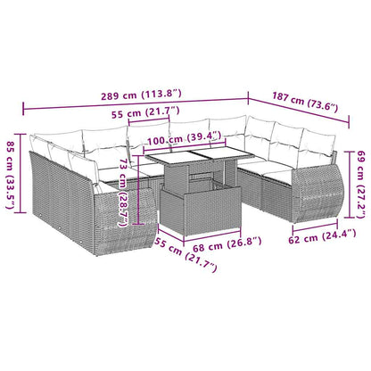 10Dílná Zahradní Sedací Souprava S Poduškami Černá Polyratan