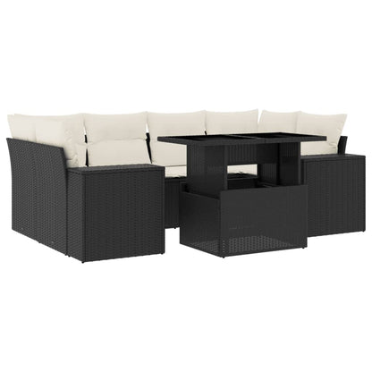 7Dílná Zahradní Sedací Souprava S Poduškami Černá Polyratan