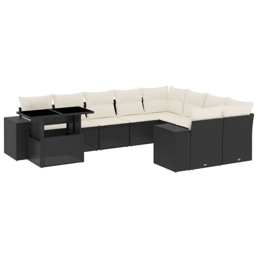 10Dílná Zahradní Sedací Souprava S Poduškami Černá Polyratan