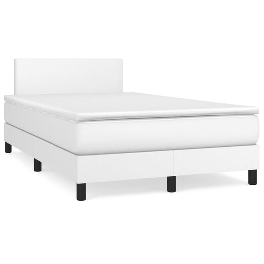Box Spring Postel S Matrací Umělá Kůže Bílá