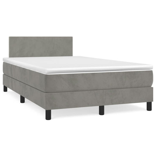 Box Spring Postel S Matrací Samet Světle Šedá