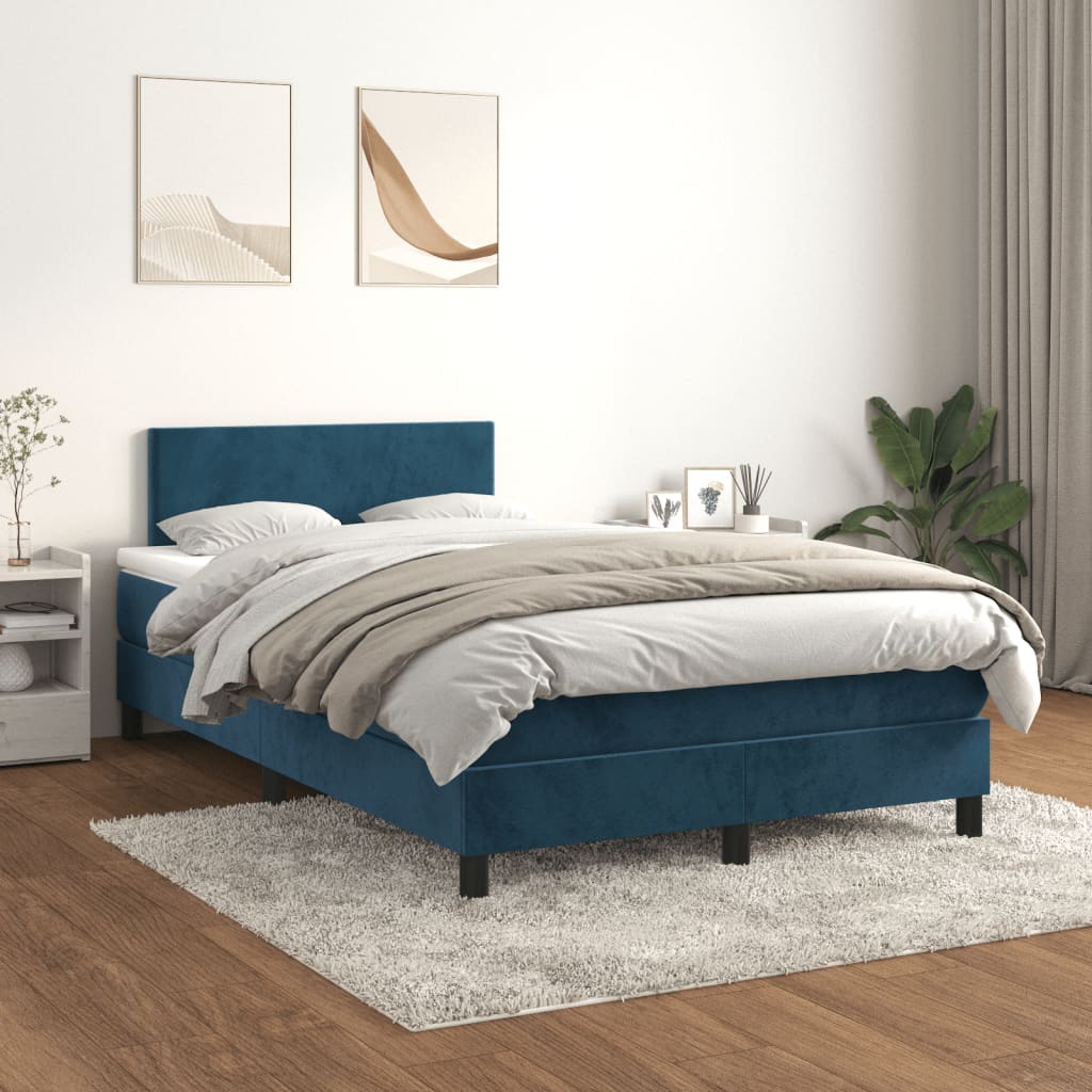 Box Spring Postel S Matrací Tmavě Modrá Samet Tmavě Moddrá