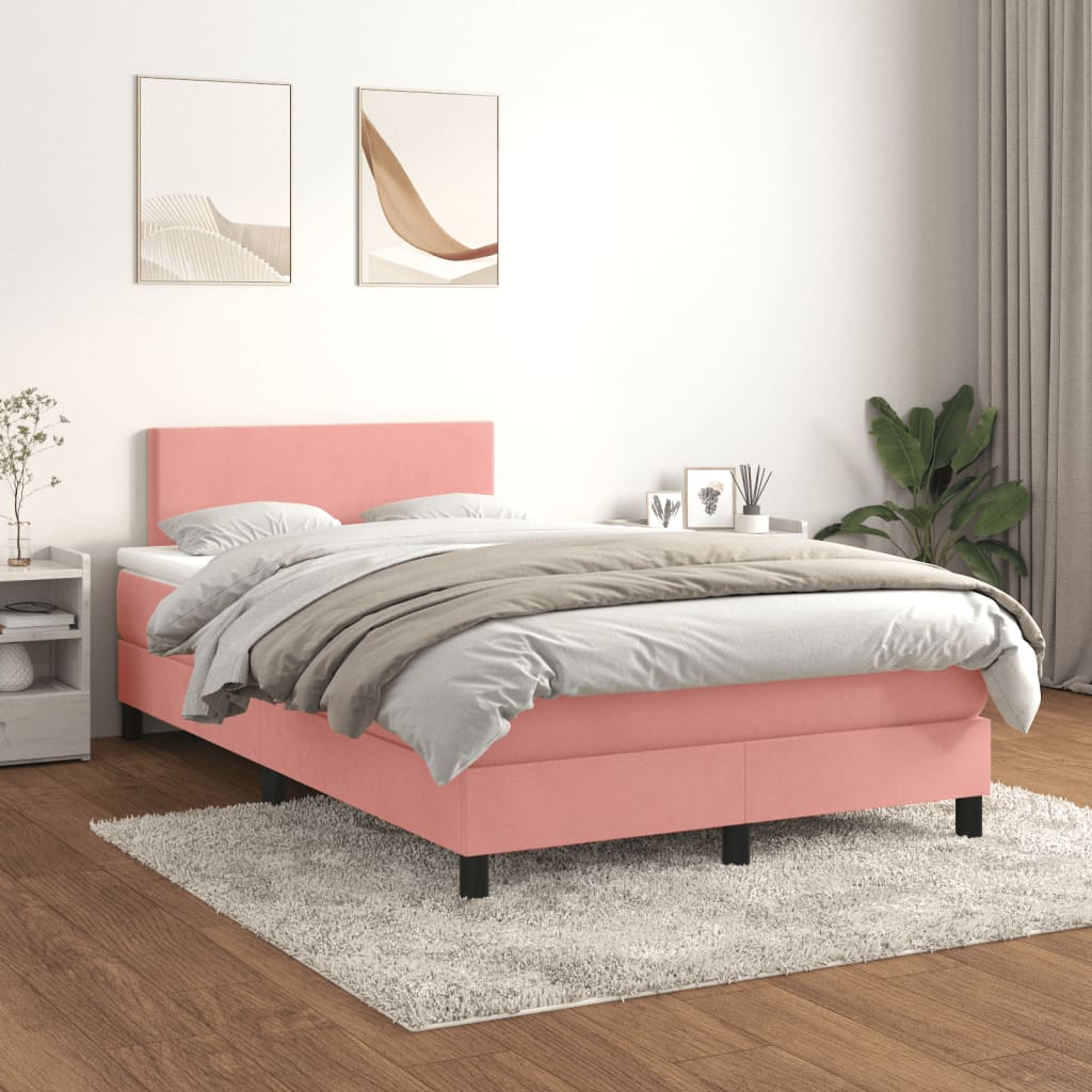 Box Spring Postel S Matrací Růžová 120X190 Cm Samet