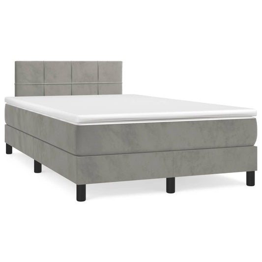 Box Spring Postel S Matrací Samet Světle Šedá