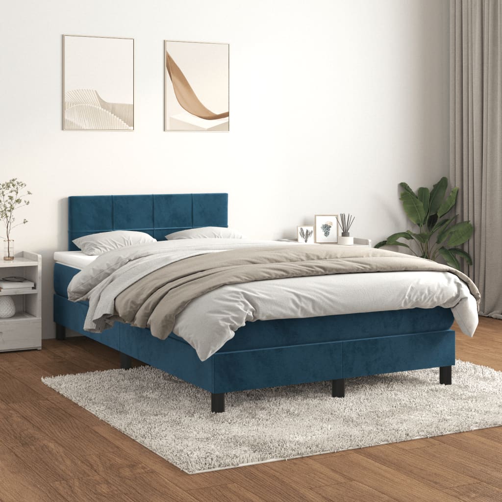 Box Spring Postel S Matrací Tmavě Modrá 120X190 Cm Samet