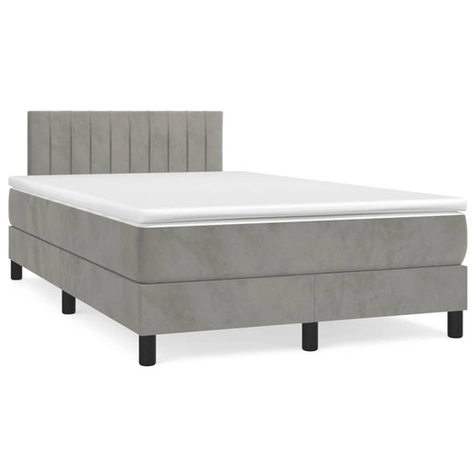 Box Spring Postel S Matrací Samet Světle Šedá