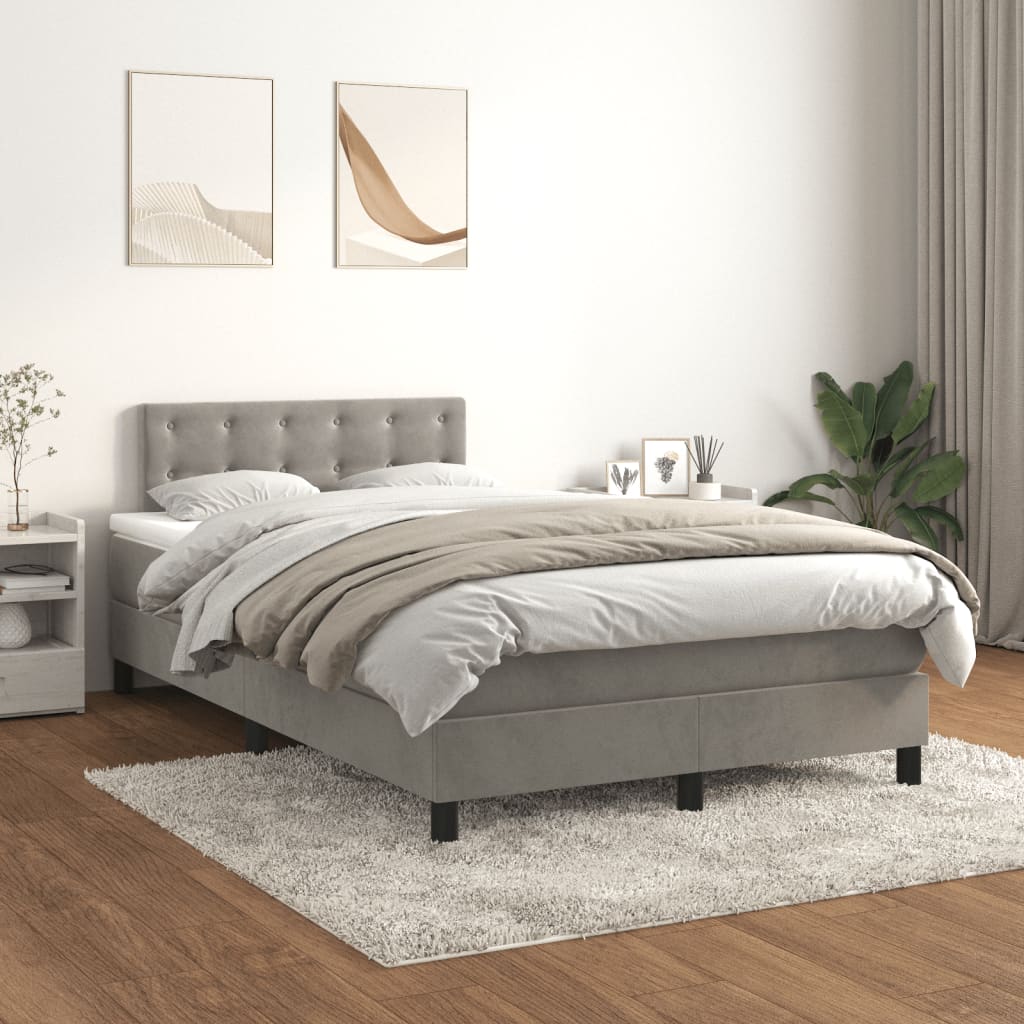 Box Spring Postel S Matrací Samet Světle Šedá