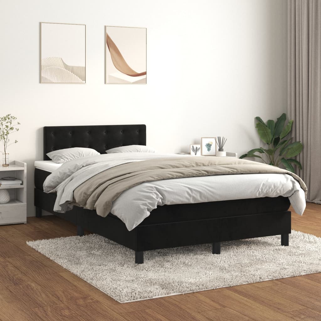 Box Spring Postel S Matrací Černá 120 X 190 Cm Samet