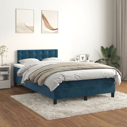 Box Spring Postel S Matrací Tmavě Modrá 120X190 Cm Samet