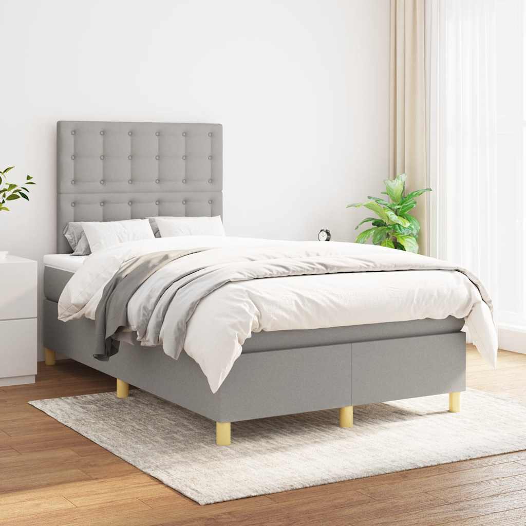 Box Spring Postel S Matrací Textil Světle Šedá