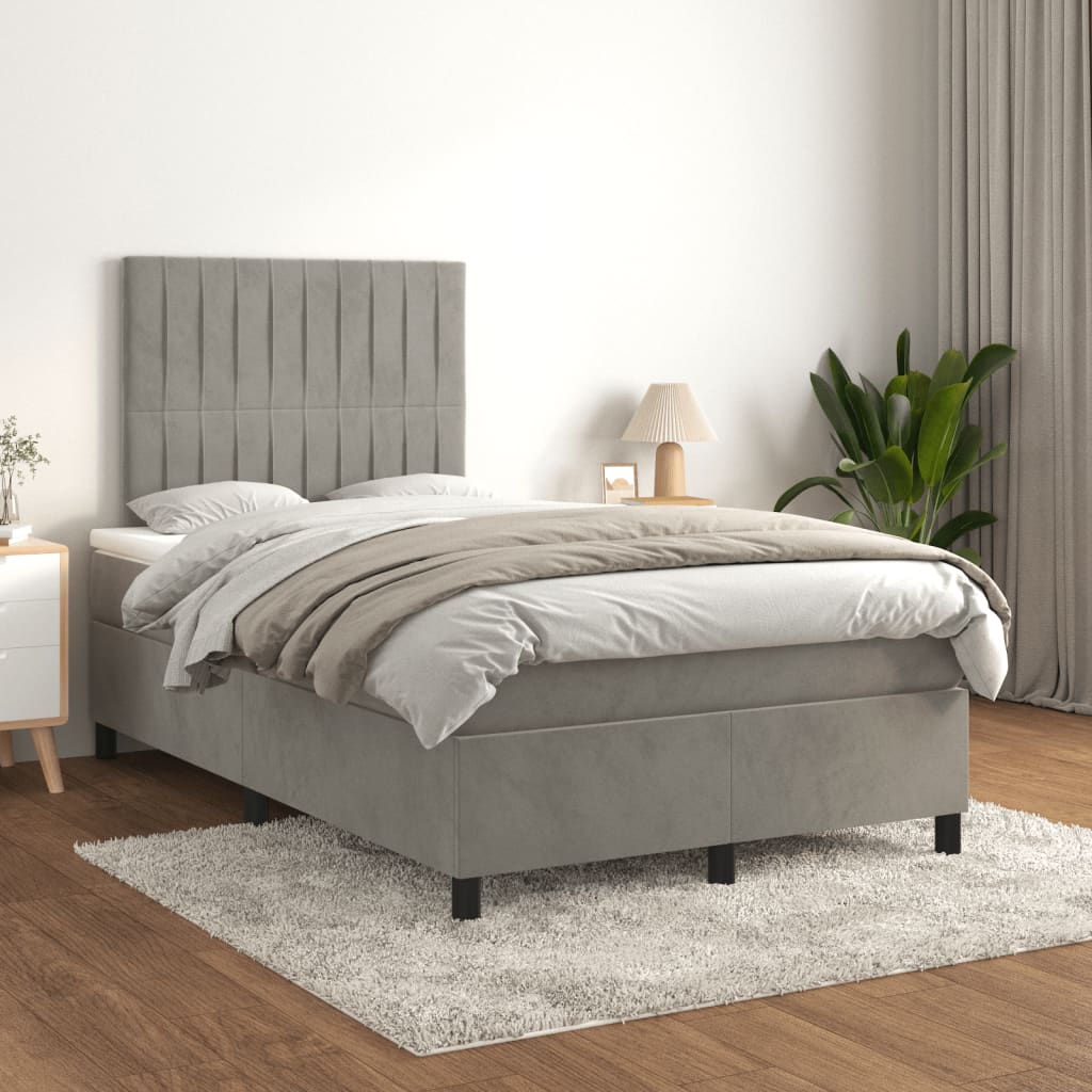 Box Spring Postel S Matrací Samet Světle Šedá