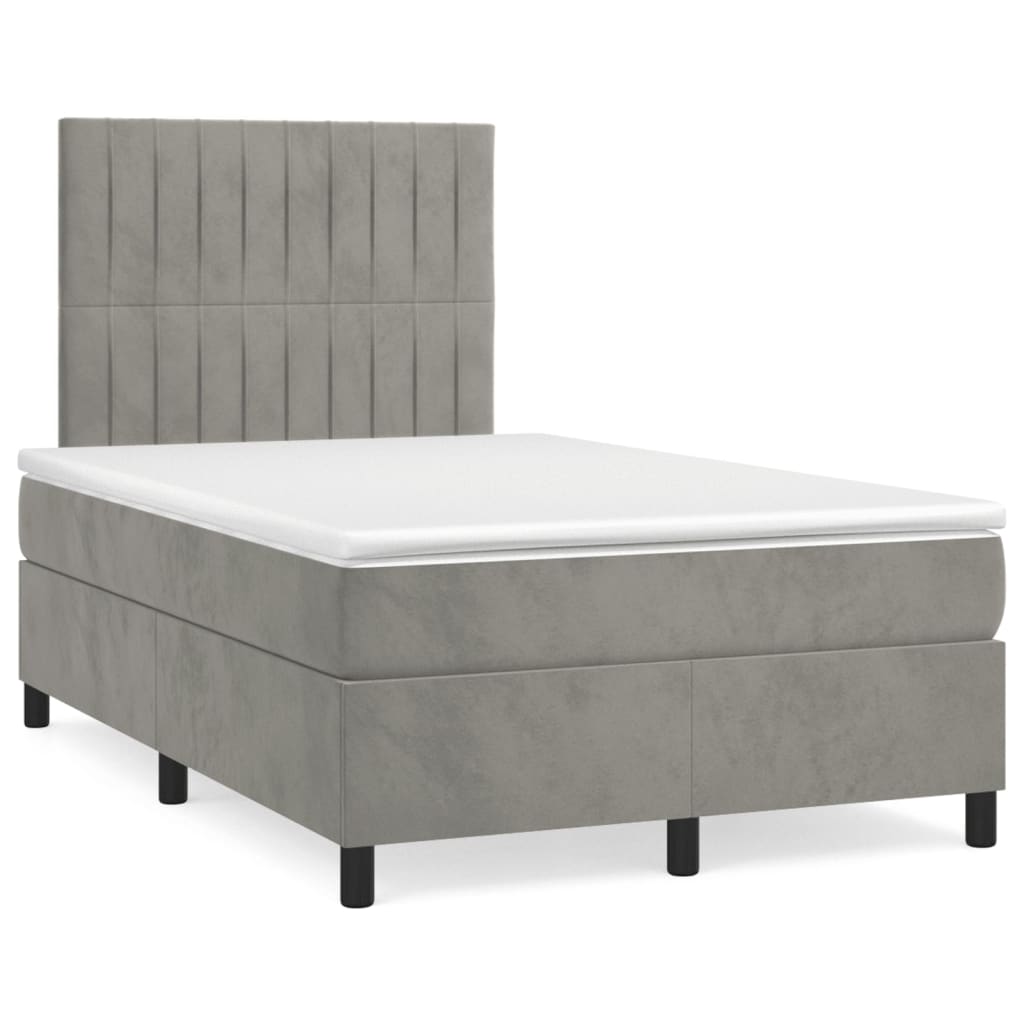 Box Spring Postel S Matrací Samet Světle Šedá