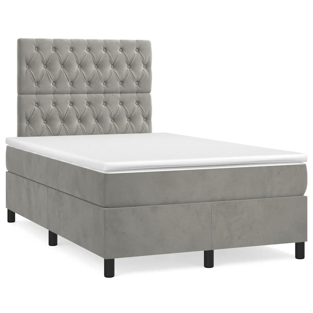 Box Spring Postel S Matrací Samet Světle Šedá