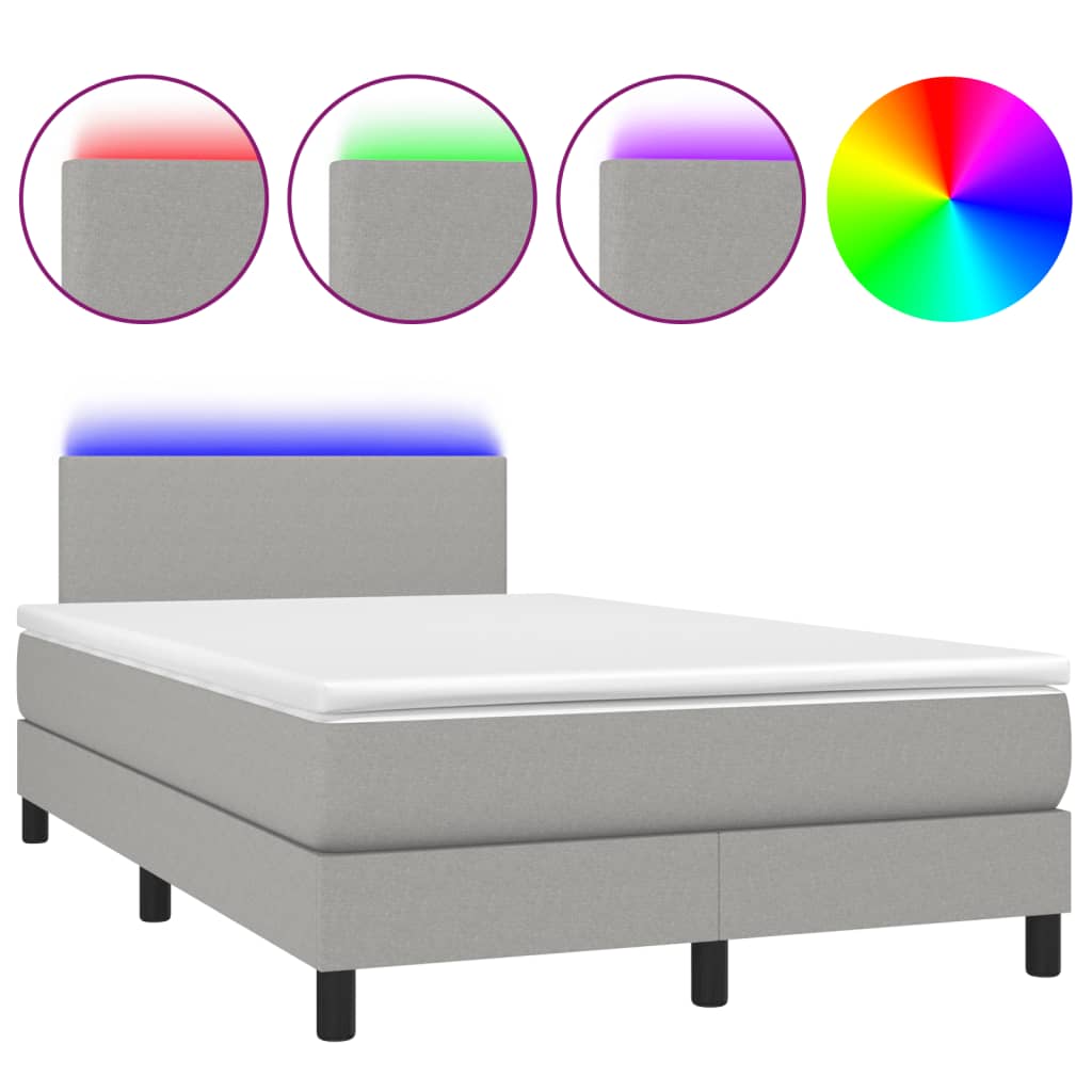 Box Spring Postel S Matrací A Led Textil Světle Šedá