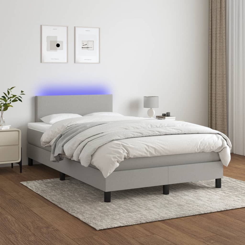 Box Spring Postel S Matrací A Led Textil Světle Šedá