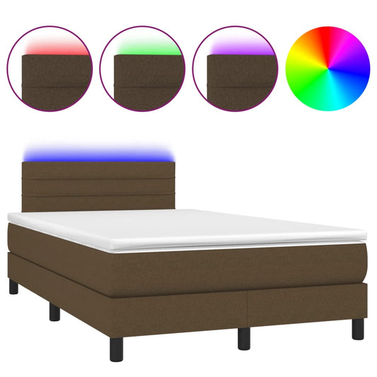Box Spring Postel S Matrací A Led Textil Tmavě Hnědá