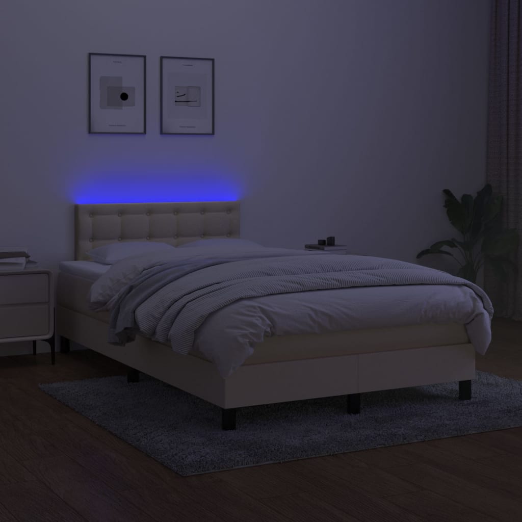 Box Spring Postel S Matrací A Led Textil Krémová