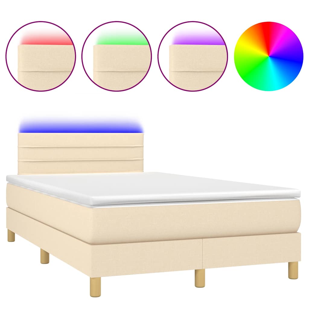 Box Spring Postel S Matrací A Led Textil Krémová