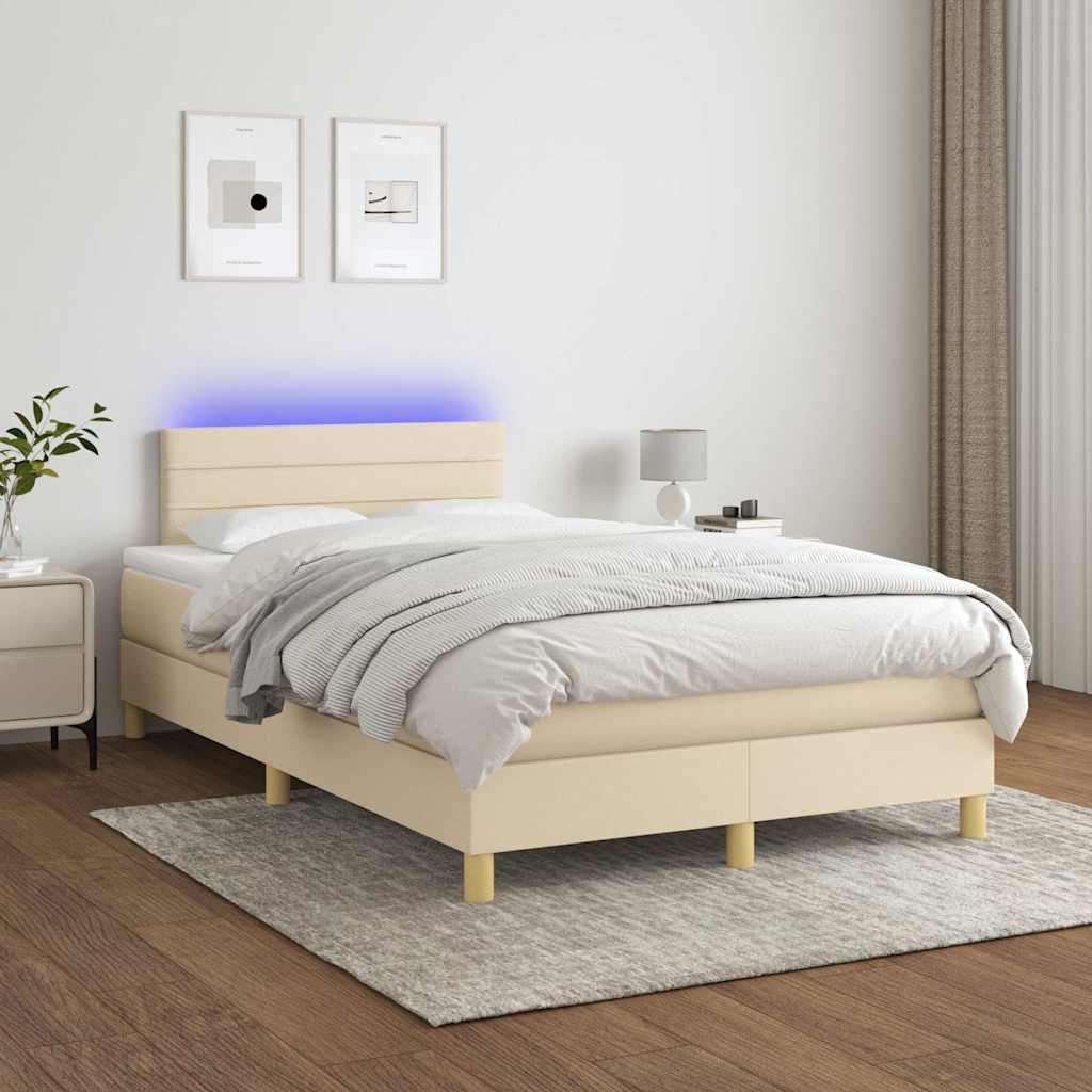 Box Spring Postel S Matrací A Led Textil Krémová