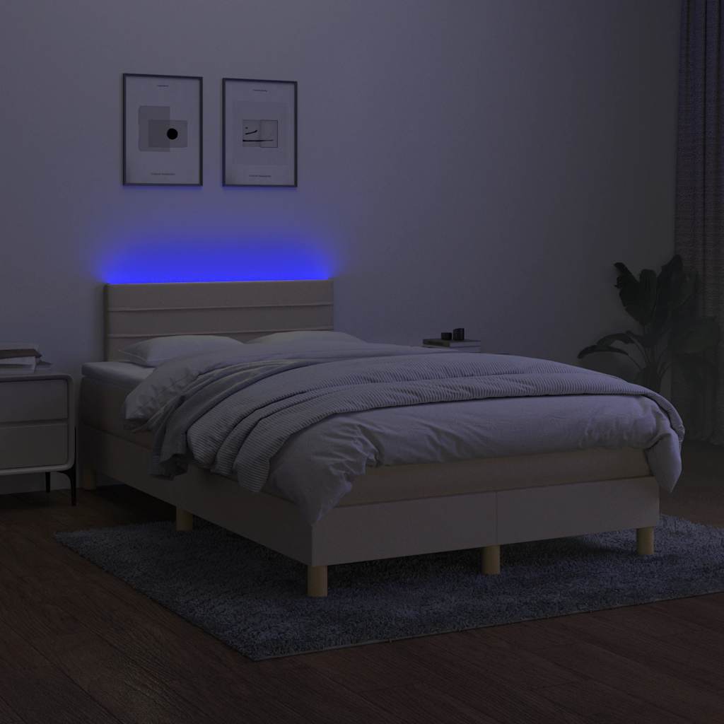 Box Spring Postel S Matrací A Led Textil Krémová