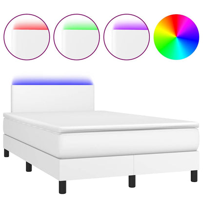 Box Spring Postel S Matrací A Led Umělá Kůže Bílá