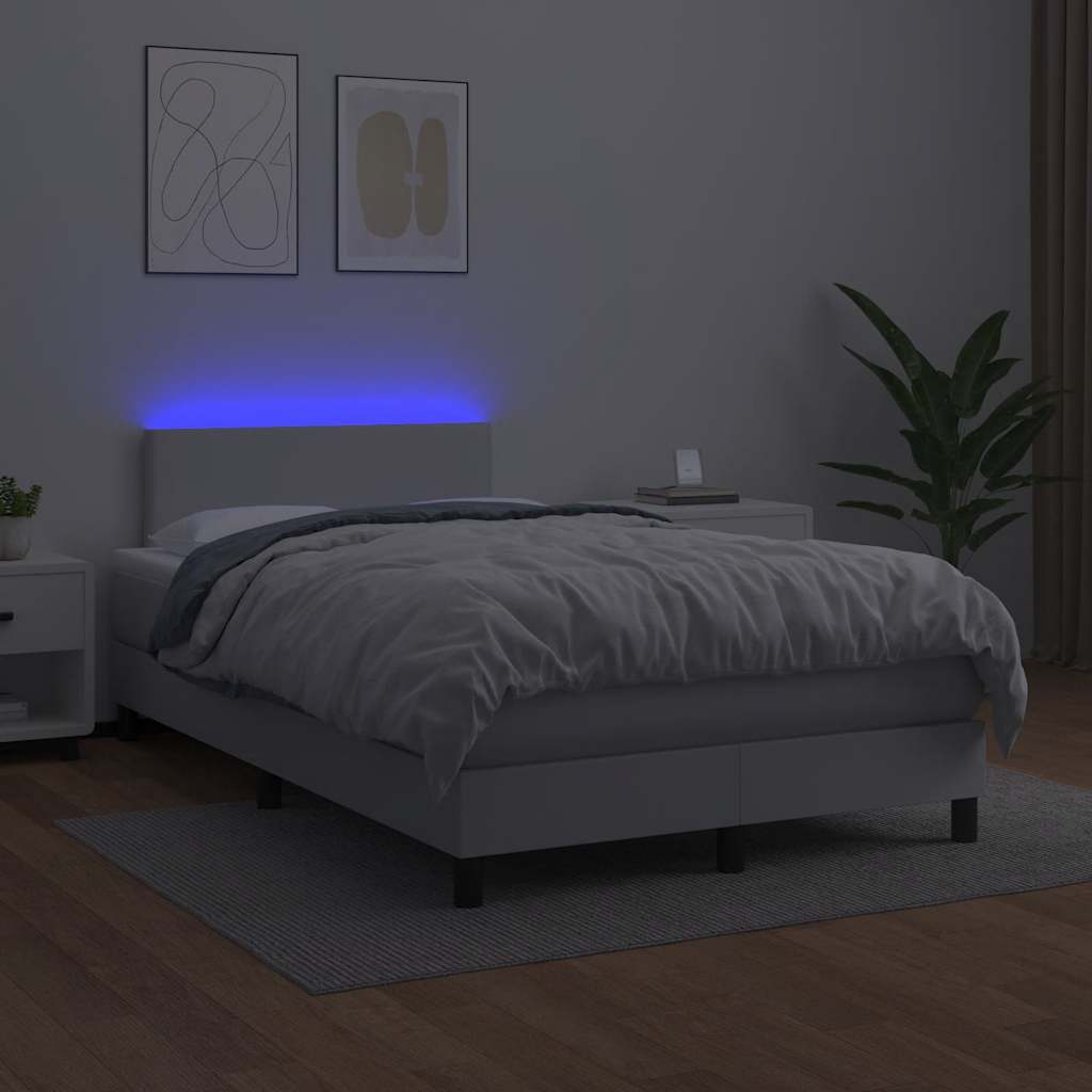 Box Spring Postel S Matrací A Led Umělá Kůže Bílá