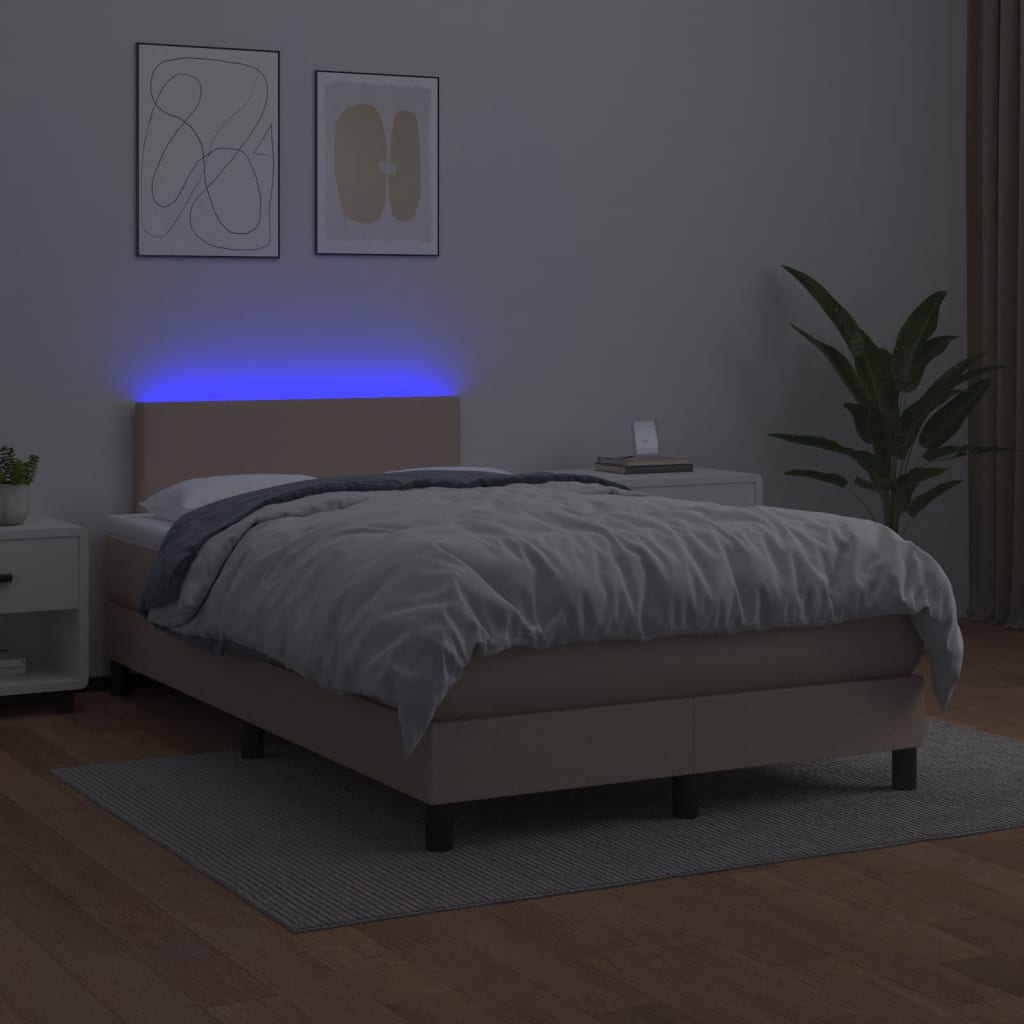 Box Spring Postel Matrace A Led Cappuccino 140X190Cm Umělá Kůže
