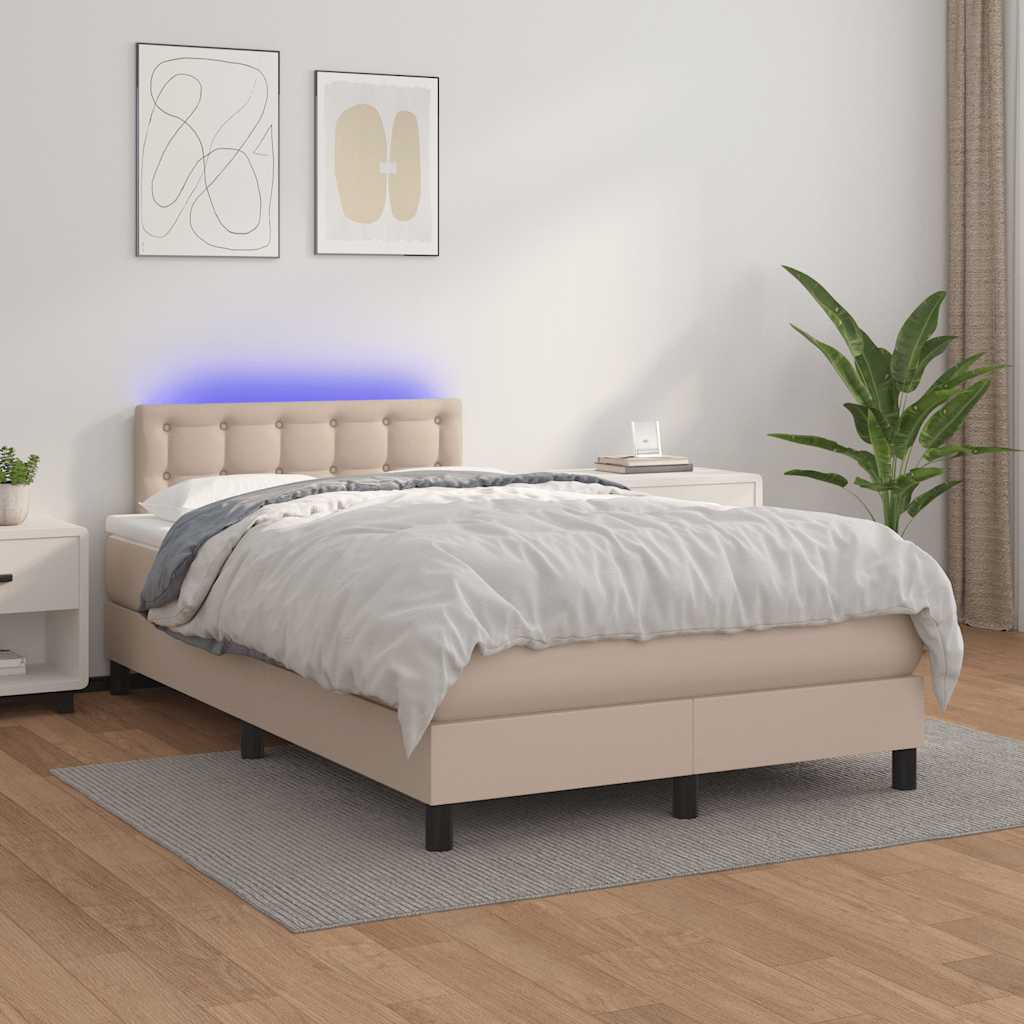 Box Spring Postel Matrace A Led Cappuccino 120X190Cm Umělá Kůže