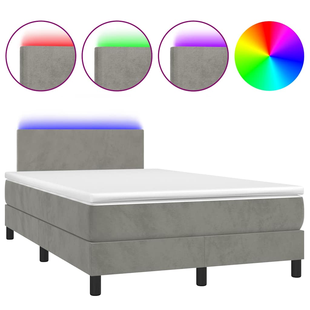 Box Spring Postel S Matrací A Led Samet Světle Šedá