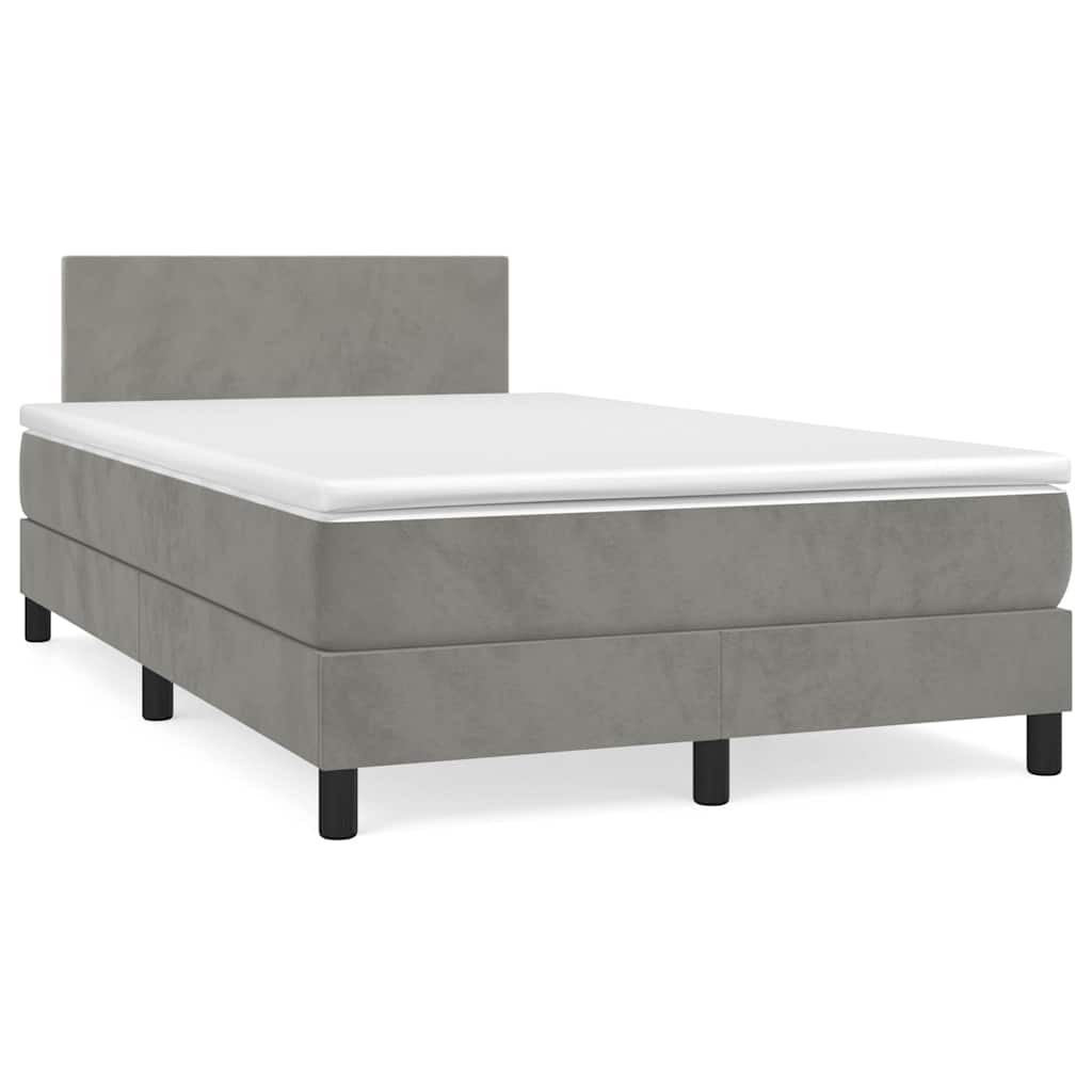 Box Spring Postel S Matrací A Led Samet Světle Šedá