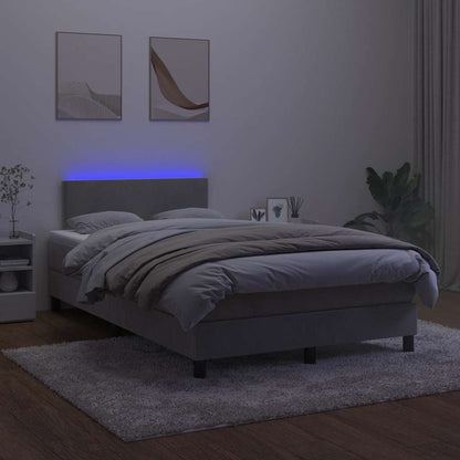 Box Spring Postel S Matrací A Led Samet Světle Šedá