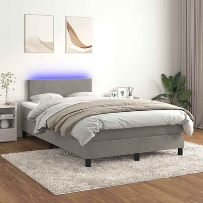 Box Spring Postel S Matrací A Led Samet Světle Šedá