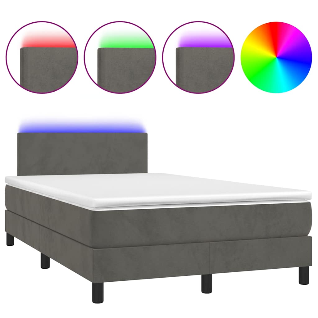 Box Spring Postel S Matrací A Led Tmavě Šedá 120 X 190 Cm Samet