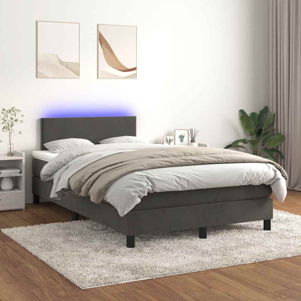 Box Spring Postel S Matrací A Led Tmavě Šedá 120 X 190 Cm Samet