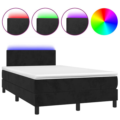 Box Spring Postel S Matrací A Led Černá 120 X 190 Cm Samet
