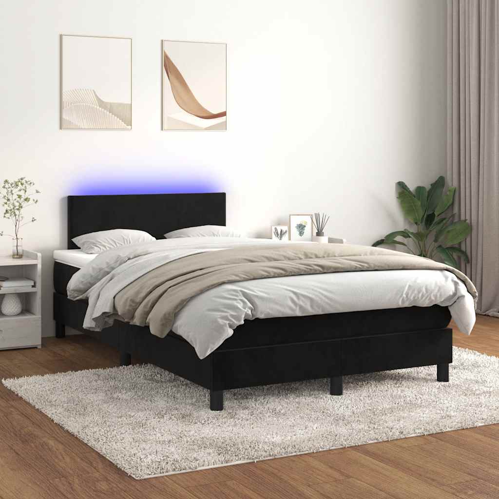 Box Spring Postel S Matrací A Led Černá 120 X 190 Cm Samet