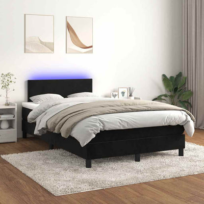 Box Spring Postel S Matrací A Led Černá 120 X 190 Cm Samet