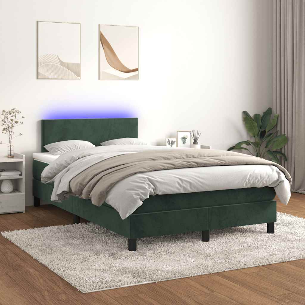 Box Spring Postel S Matrací A Led Tmavě Zelená 120X190 Cm Samet