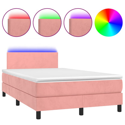 Box Spring Postel S Matrací A Led Růžová 120 X 190 Cm Samet
