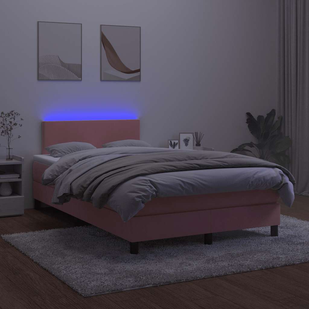 Box Spring Postel S Matrací A Led Růžová 120 X 190 Cm Samet