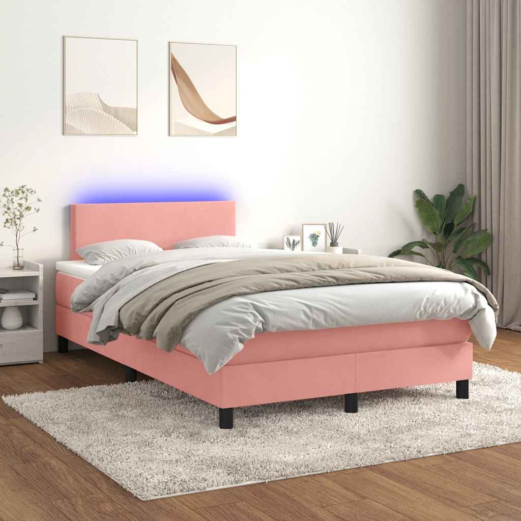 Box Spring Postel S Matrací A Led Růžová 120 X 190 Cm Samet
