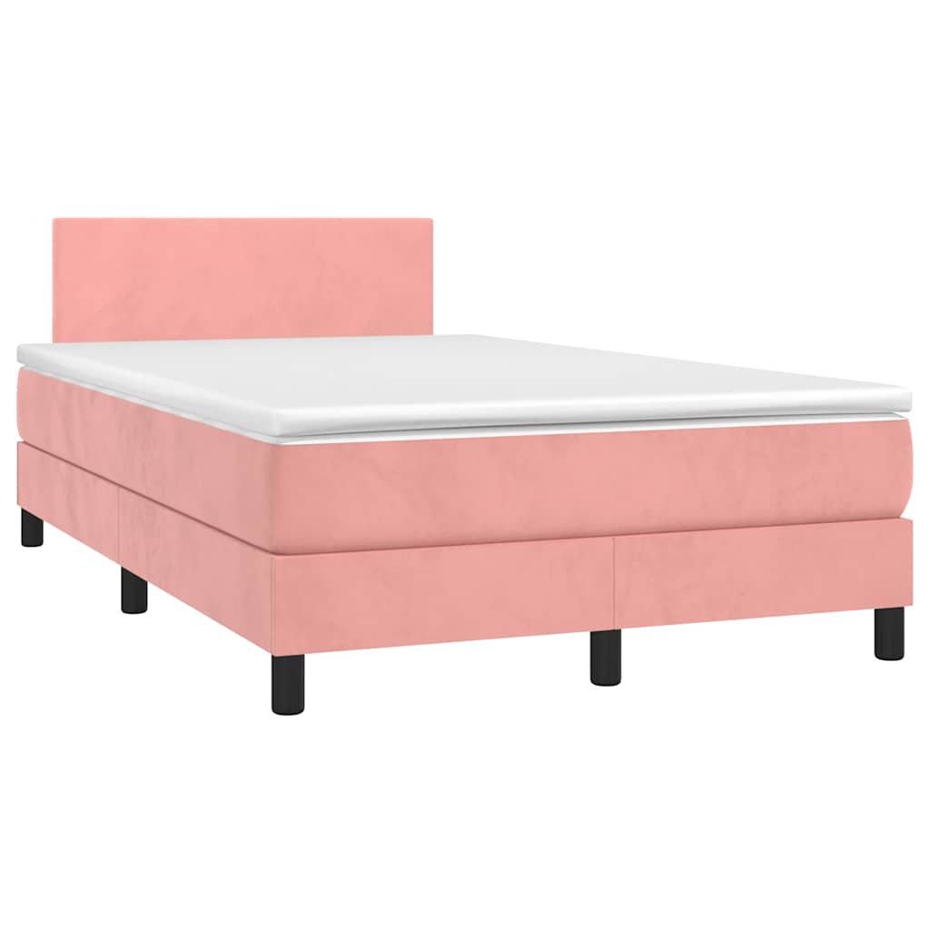 Box Spring Postel S Matrací A Led Růžová 120 X 190 Cm Samet