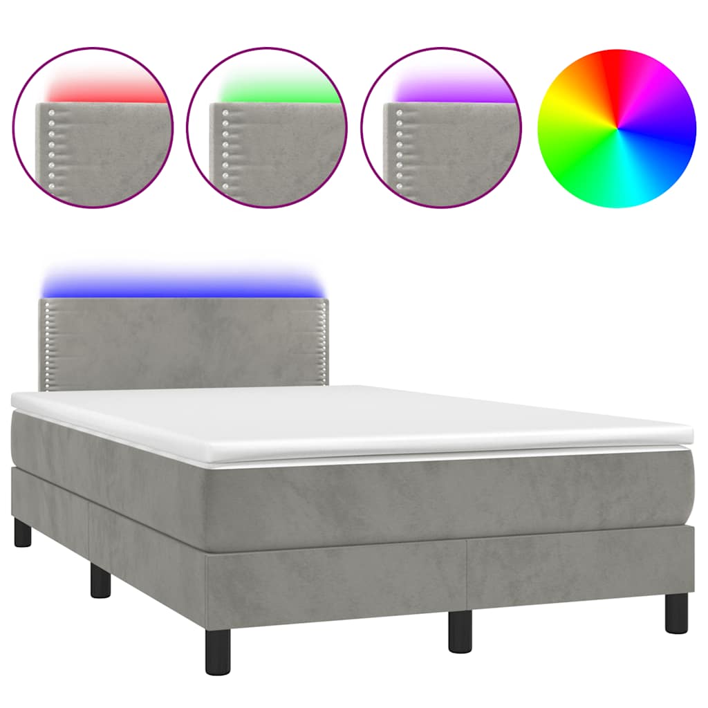 Box Spring Postel S Matrací A Led Světle Šedá 120X190 Cm Samet