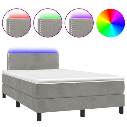 Box Spring Postel S Matrací A Led Světle Šedá 120X190 Cm Samet