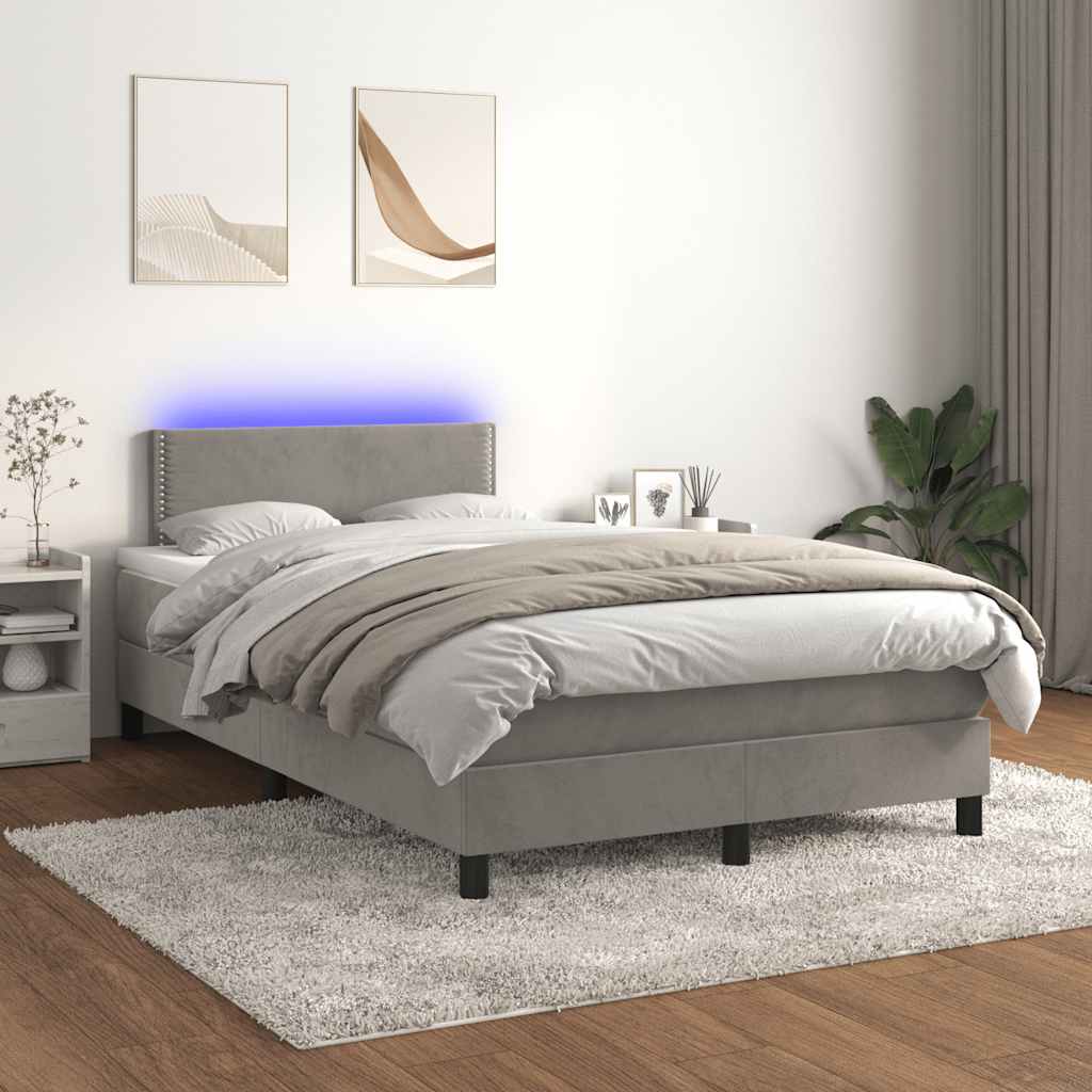 Box Spring Postel S Matrací A Led Světle Šedá 120X190 Cm Samet