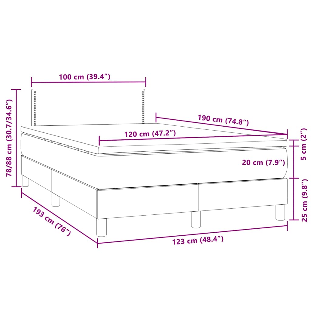 Box Spring Postel S Matrací A Led Světle Šedá 120X190 Cm Samet