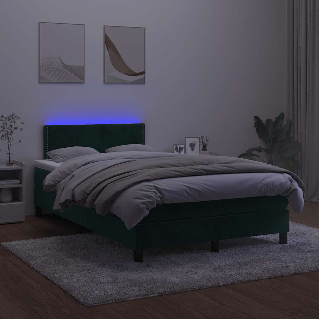 Box Spring Postel S Matrací A Led Tmavě Zelená 120X190 Cm Samet