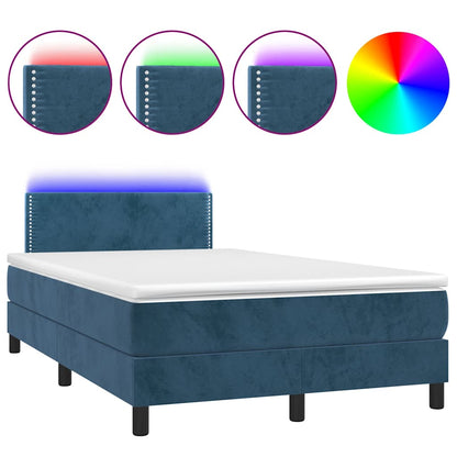 Box Spring Postel S Matrací A Led Tmavě Modrá 120X190 Cm Samet