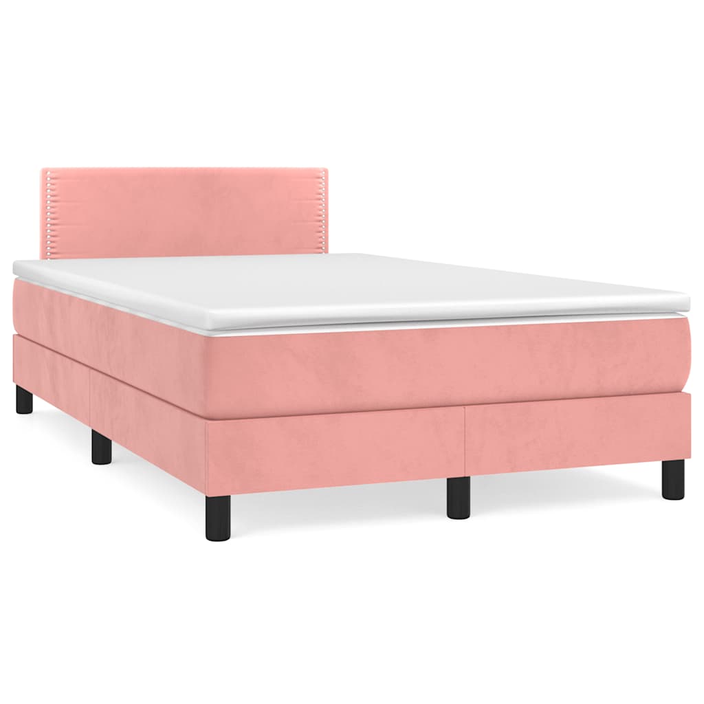Box Spring Postel S Matrací A Led Růžová 120 X 190 Cm Samet