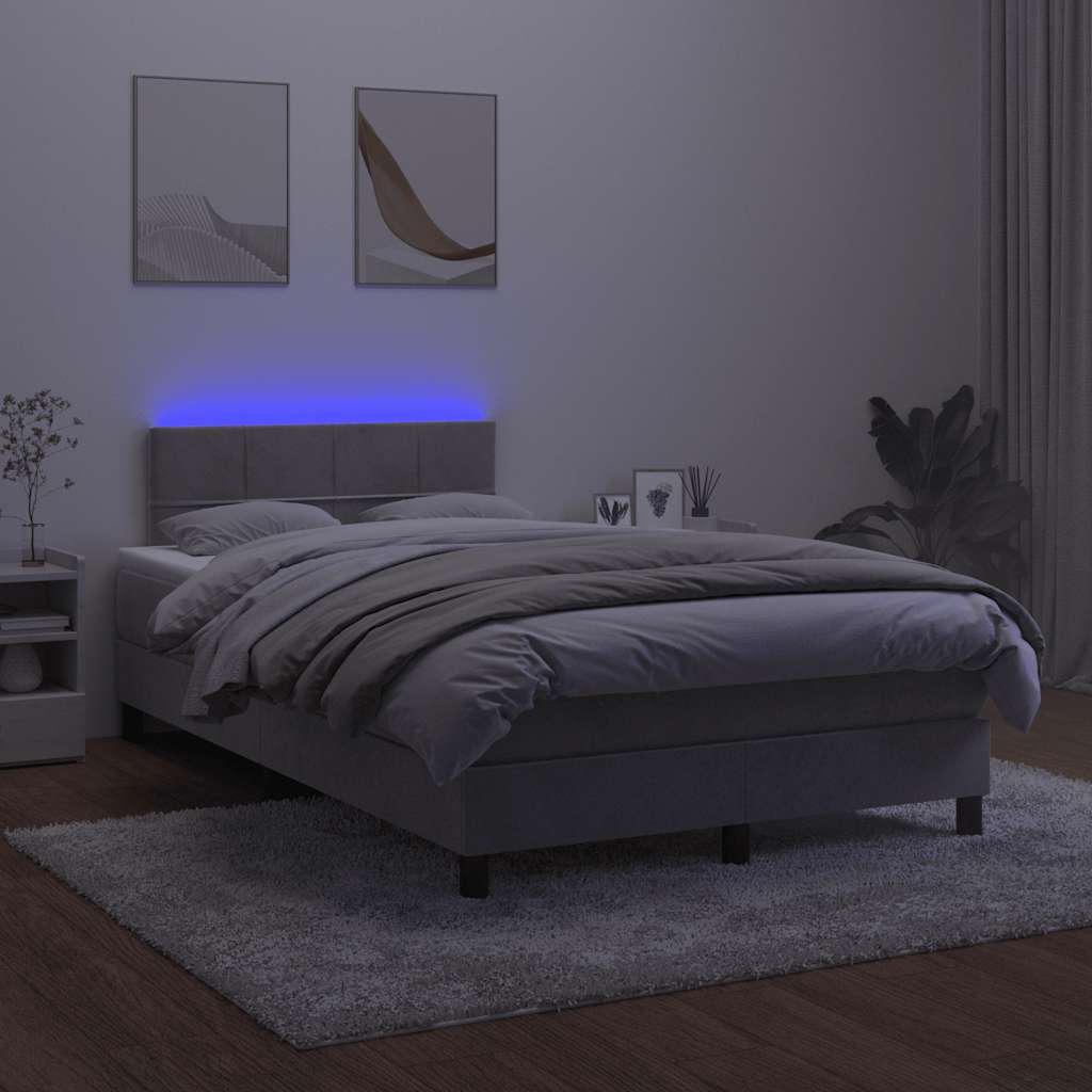 Box Spring Postel S Matrací A Led Světle Šedá 120X190 Cm Samet